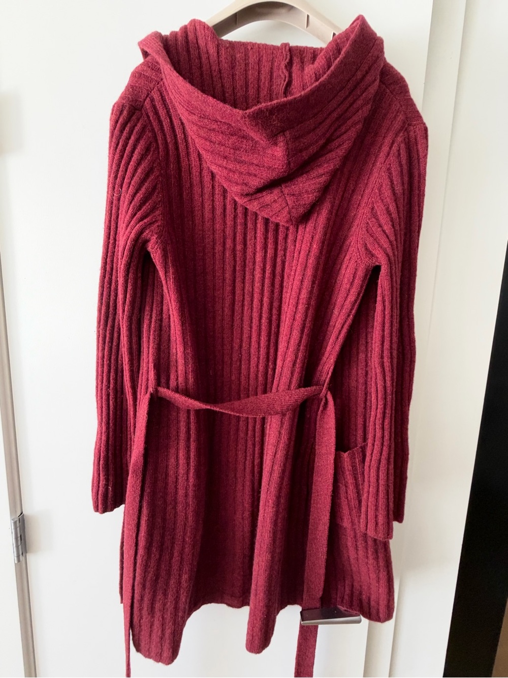 Smart Set Ribbed Hooded Open-Front Cardigan - Wine - Picture 3 of 9